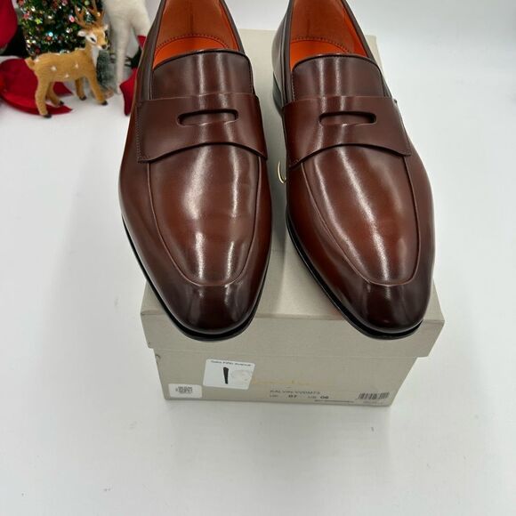 Men’s Santoni leather penny loafers size 8 US made in Italy cobbler soles - Picture 3 of 10